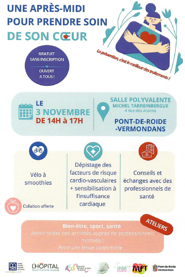 Flyer de l'après-midi « Prendre soin de son cœur » le 3 novembre 2026 à Pont-de-Roide-Vermondans